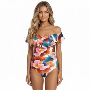 NWT La Blanca Floral Off the Shoulder One Piece Swimsuit